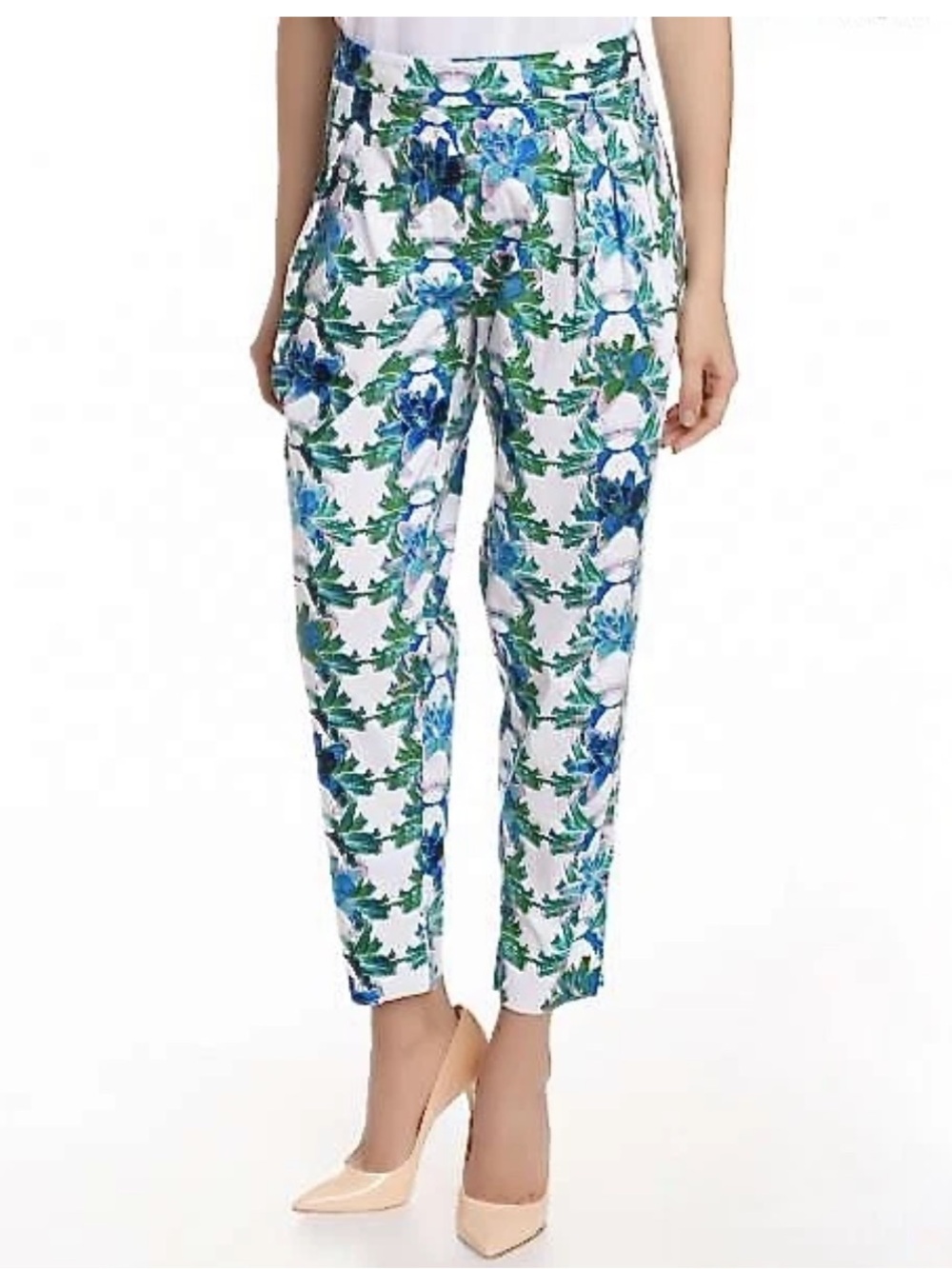 Missoni White Cropped Floral Pants with Blue & Green Print size 46 US 10/12